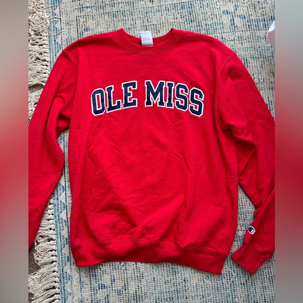 Ole Miss Champion Red & Navy Stiched Crewneck Sweatshirt